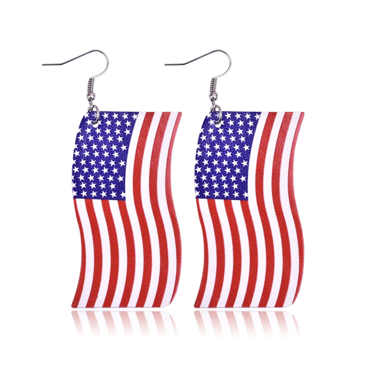 European and American cross-border earrings American flag earrings PU leather multi-layer drop earrings women's five-pointed star earrings
