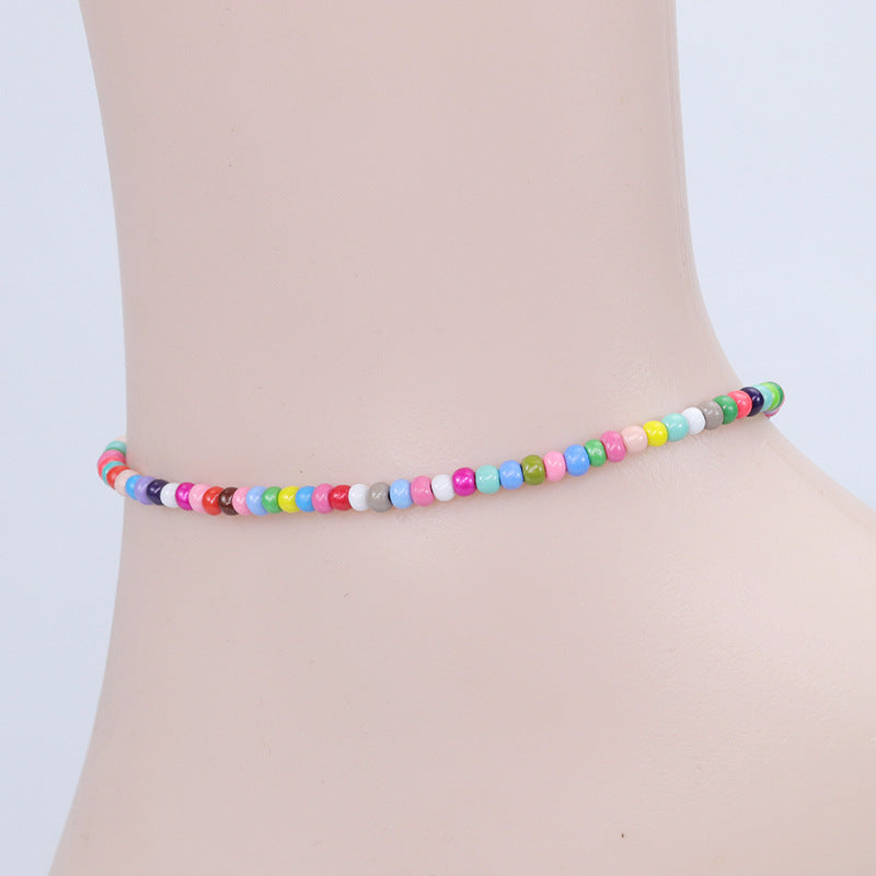 Amazon's best-selling colorful rice bead woven ankle bracelet, summer beach surfing foot accessories manufacturer in stock