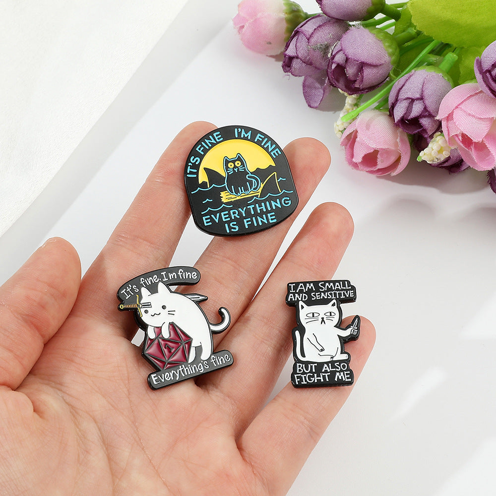 Cross-border cat shape metal paint brooch creative English Alphabet Animal badge backpack coat all-match pin
