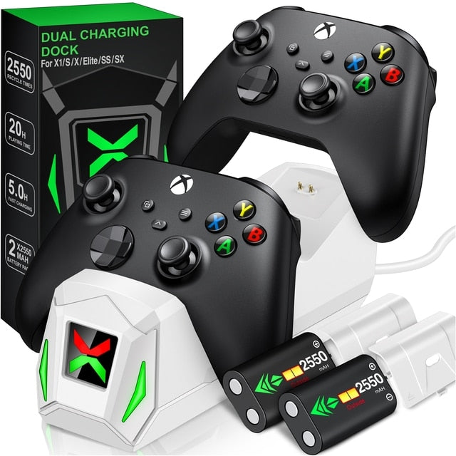 Dual Fast Charger For Xbox One X/S/Elite Xbox Series X/S Wireless Controller 2X2550mAh Rechargeable Battery Pack For Xbox One