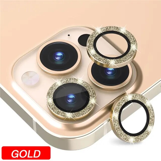 Glitter Bling Metal Glass Camera Lens Protector for IPhone 15 14 13 11 Pro Max Plus 12 Mini 15Pro 14Pro Women Ring lens Cover