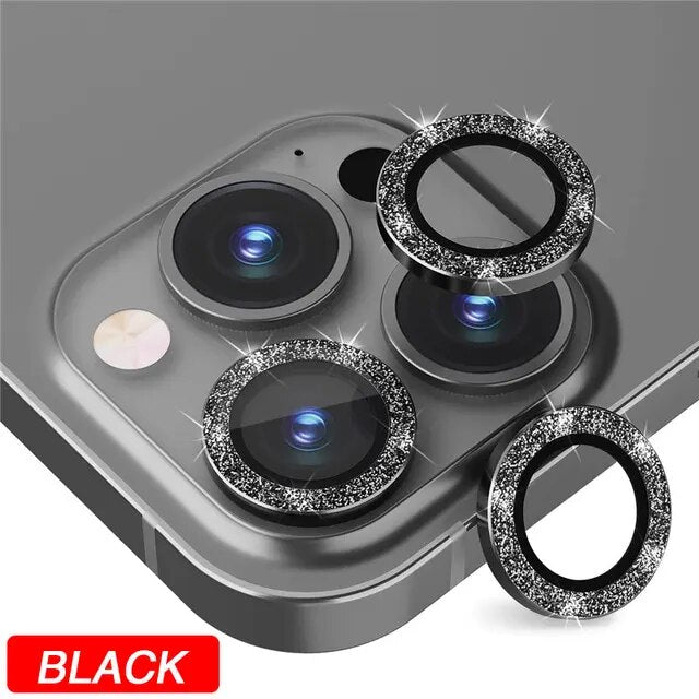 Glitter Bling Metal Glass Camera Lens Protector for IPhone 15 14 13 11 Pro Max Plus 12 Mini 15Pro 14Pro Women Ring lens Cover