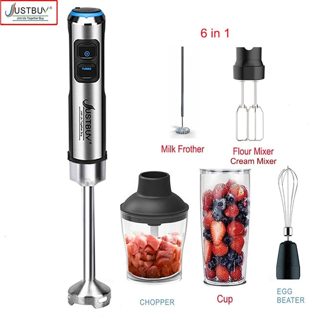 LED Factory Price 1500W 6/4 in 1 Electric Stick Hand Commercial Blender Food Processor Egg Whisk Mixer Juicer Meat Grinder