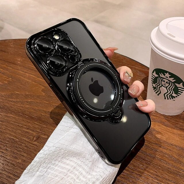 Luxury Magsafe Wireless Charging Case For iPhone 11 12 13 14 15 Pro Max Plus Transparent Magnetic Ring Bracket Bumper Cover