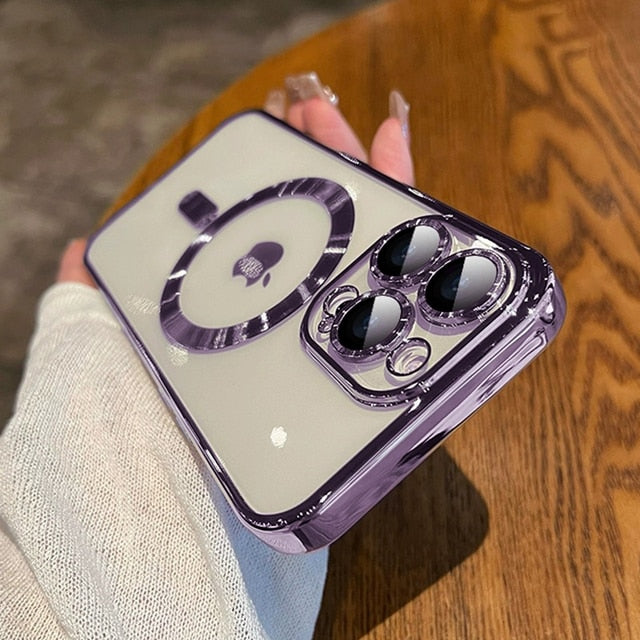 Man Luxury Plating Magnetic For Magsafe Case For iPhone 15 14 13 12 11 Pro Max Plus Magnetic Wireless Charge Shockproof Cover