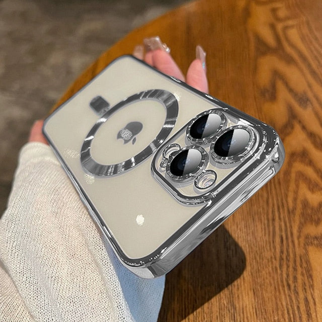 Man Luxury Plating Magnetic For Magsafe Case For iPhone 15 14 13 12 11 Pro Max Plus Magnetic Wireless Charge Shockproof Cover
