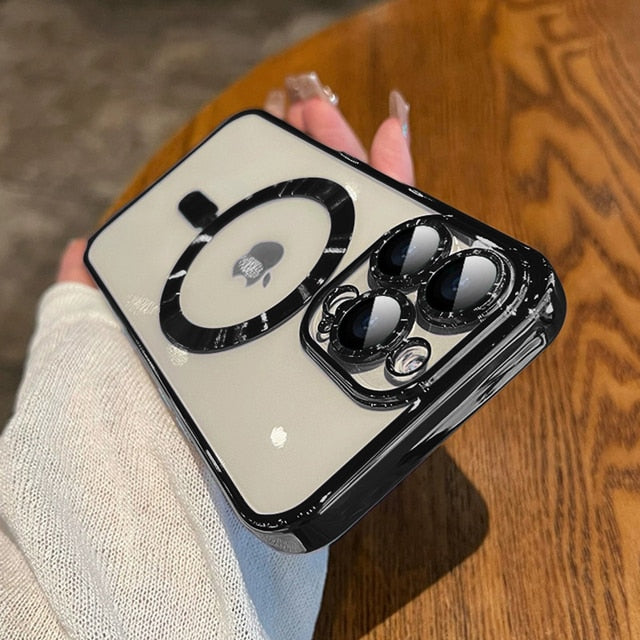 Man Luxury Plating Magnetic For Magsafe Case For iPhone 15 14 13 12 11 Pro Max Plus Magnetic Wireless Charge Shockproof Cover