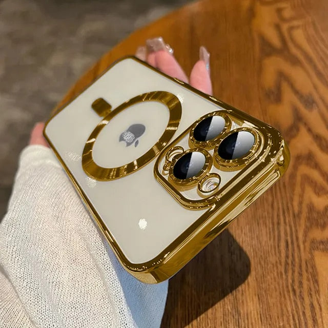 Man Luxury Plating Magnetic For Magsafe Case For iPhone 15 14 13 12 11 Pro Max Plus Magnetic Wireless Charge Shockproof Cover