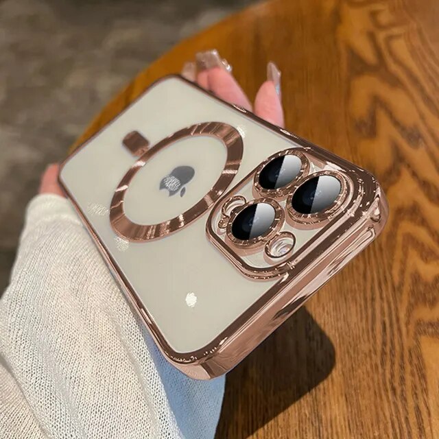 Man Luxury Plating Magnetic For Magsafe Case For iPhone 15 14 13 12 11 Pro Max Plus Magnetic Wireless Charge Shockproof Cover
