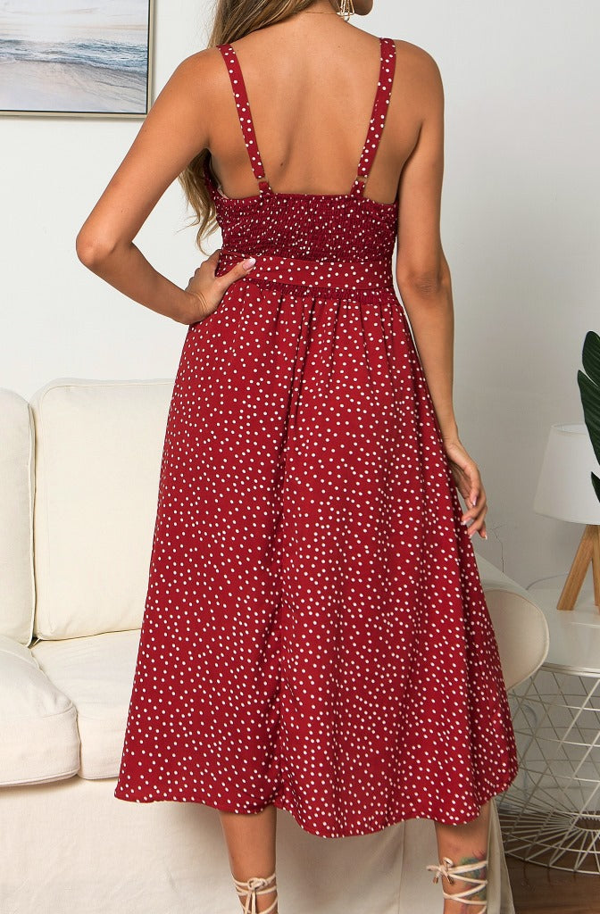 Sexy Summer Sleeveless Slip Dress Women Strapless Bow Button Loose Bandage Pleated Polka Dot Sundress Casual Backless Vestidos