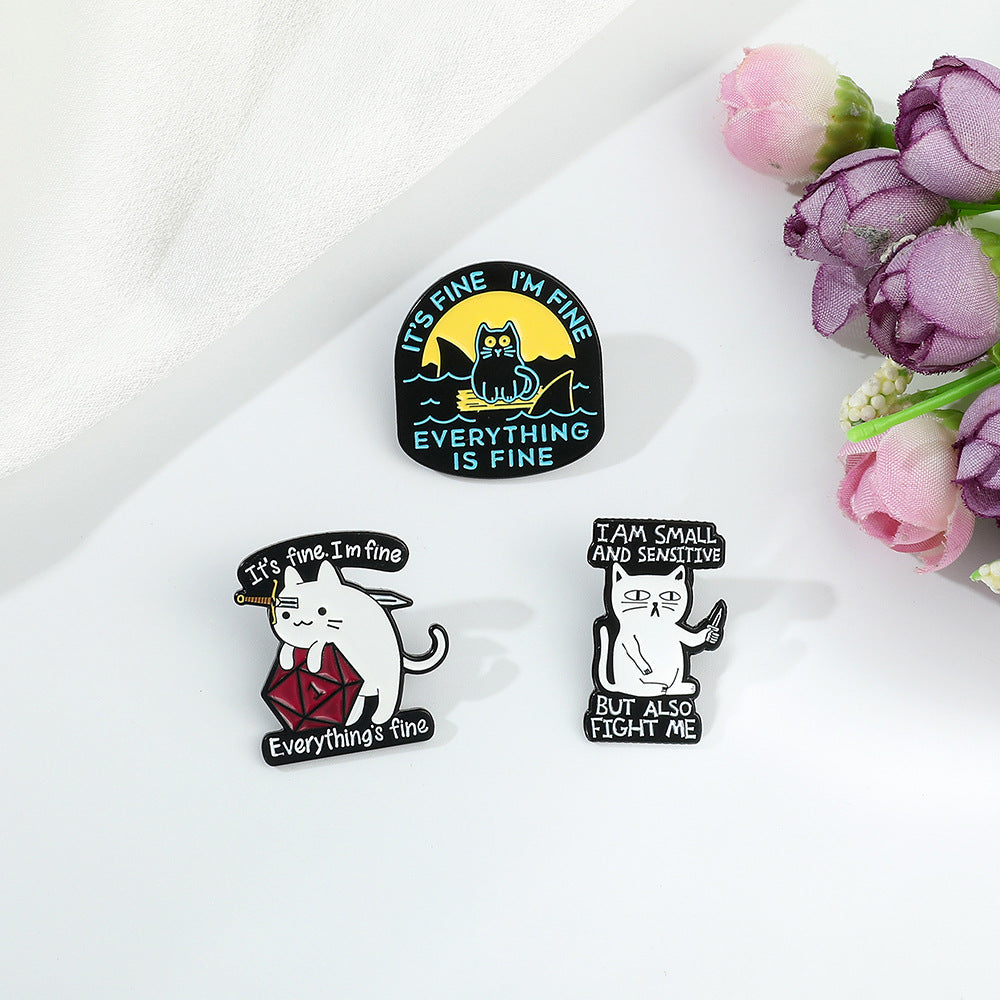 Cross-border cat shape metal paint brooch creative English Alphabet Animal badge backpack coat all-match pin