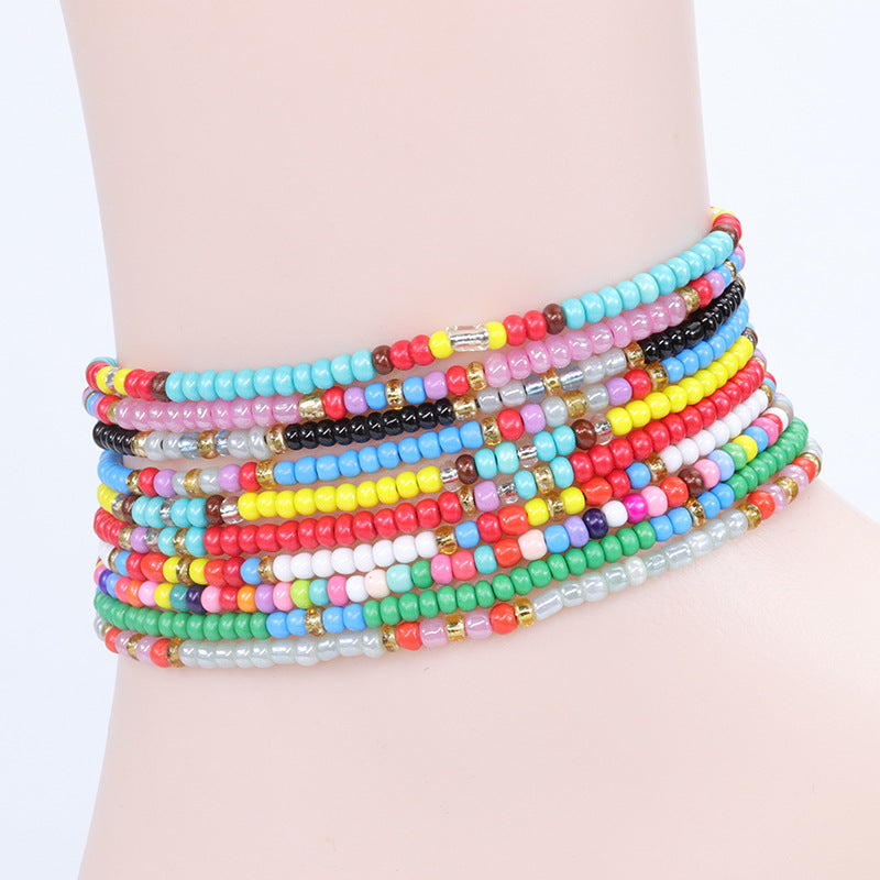 Amazon's best-selling colorful rice bead woven ankle bracelet, summer beach surfing foot accessories manufacturer in stock
