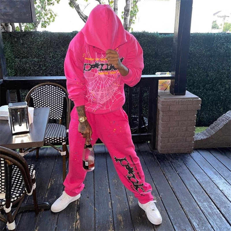 Spider Web Print Hoodies Men Women Hip Hop Casual Long Sleeve Loose Sweatshirts Pants 2022 Autumn Winter Gothic Punk Pullovers