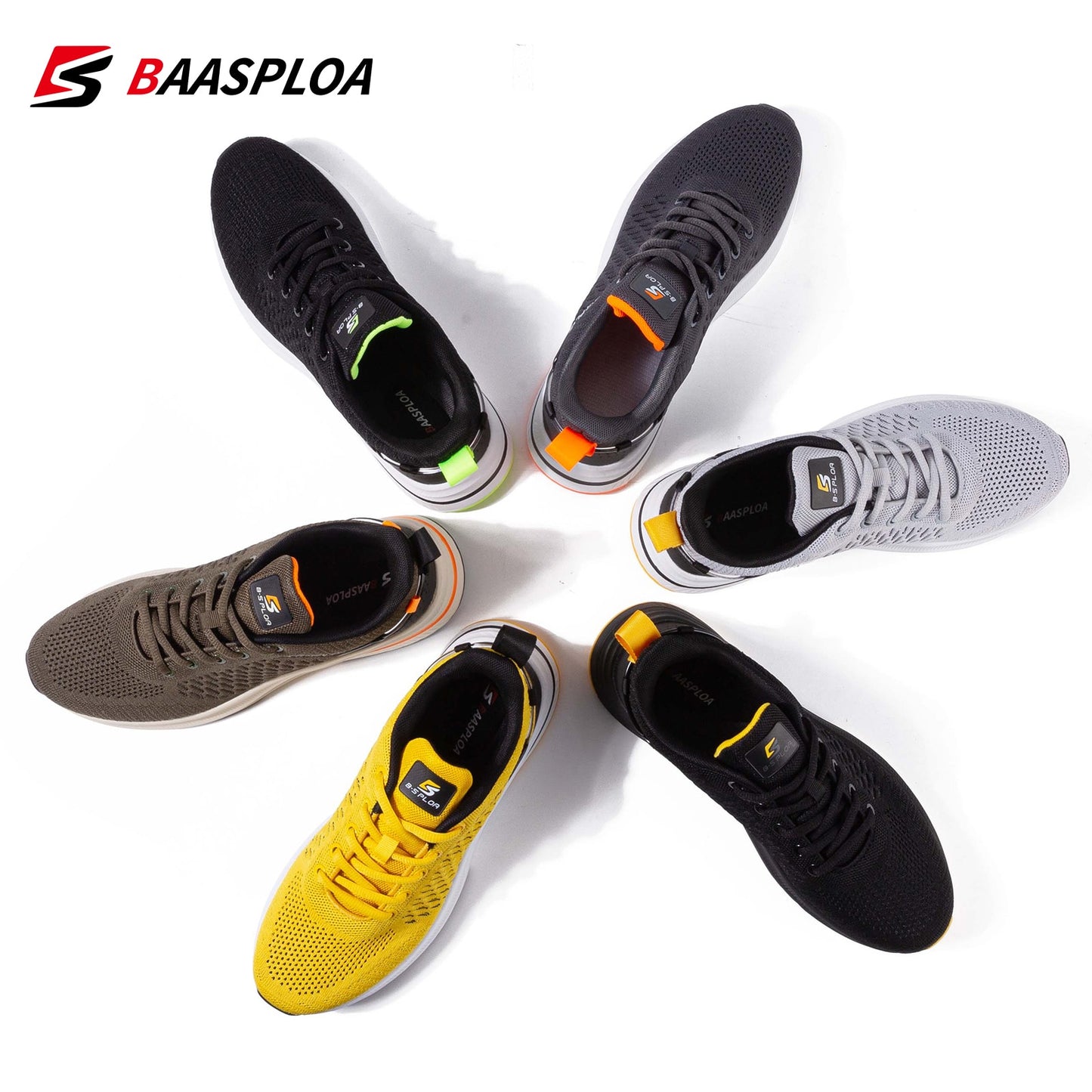 Baasploa 2022 Men Knit Casual Walking Shoes Breathable Trendy Sneakers Original Light Weight Shock Absorption Trail Running Shoe