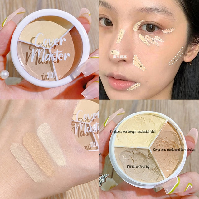 3-color Concealer Palette Moisturizing Cover Dark Circles And Acne Marks Natural Makeup Contouring Cream Shadow Cosmetics