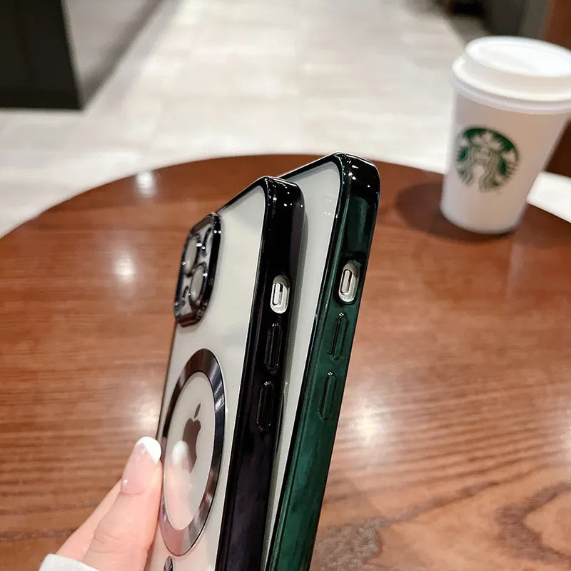Man Luxury Plating Magnetic For Magsafe Case For iPhone 15 14 13 12 11 Pro Max Plus Magnetic Wireless Charge Shockproof Cover
