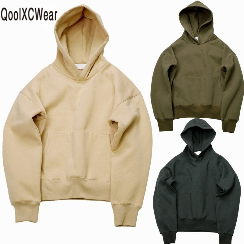 QoolXCWear Very good quality nice hip hop hoodies with fleece WARM winter mens kanye west hoodie sweatshirt swag solid pullover