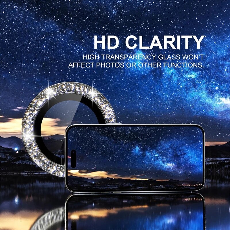 Glitter Bling Metal Glass Camera Lens Protector for IPhone 15 14 13 11 Pro Max Plus 12 Mini 15Pro 14Pro Women Ring lens Cover
