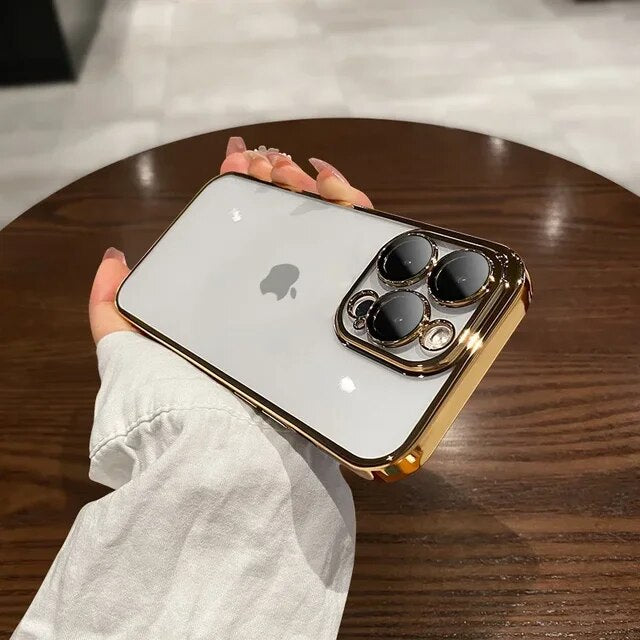 Luxury New High Quality Plating Clear Not Yellowing Case For IPhone 15 14 11 12 13 14 Pro Max Mini XS X 15 Plus Shockproof Cover
