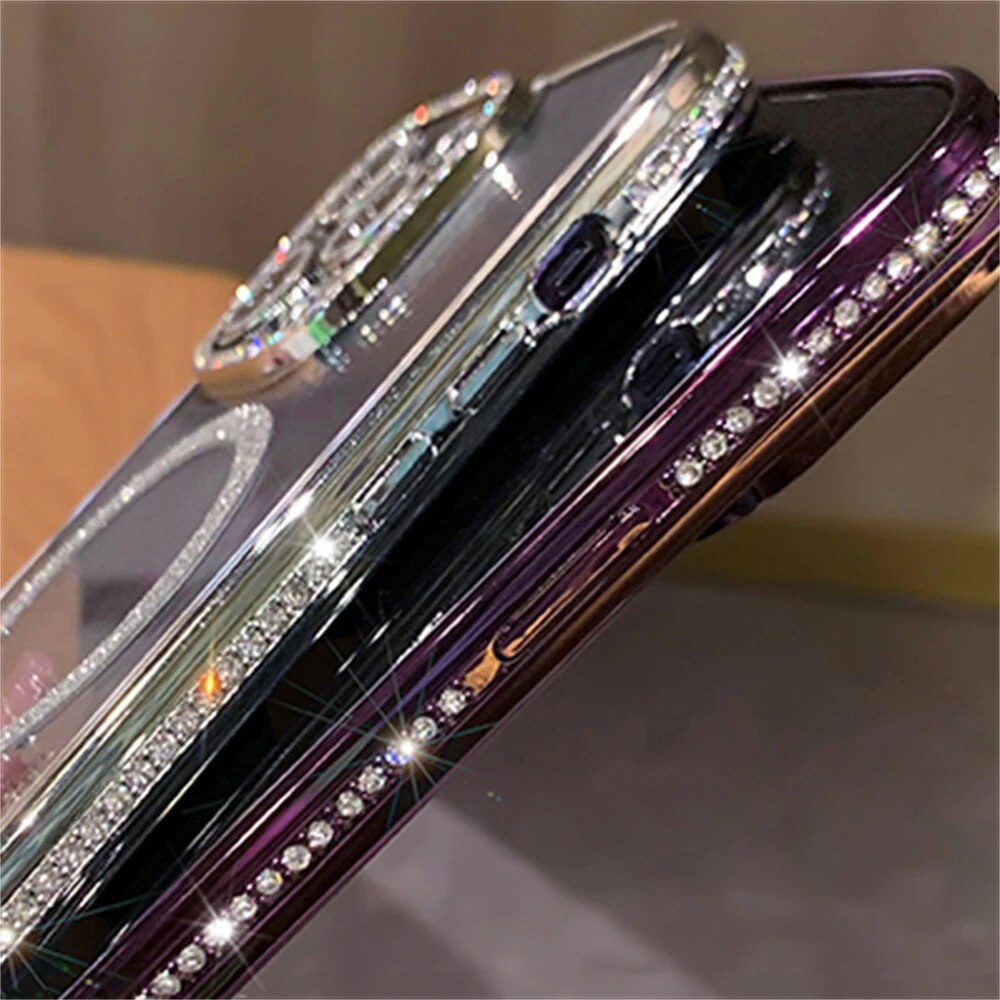 Luxury Diamond Glitter Magnetic Charging Silicone Soft Case For iPhone 15 14 13 12 Pro Max Plus 11 Transparent Shockproof Cover