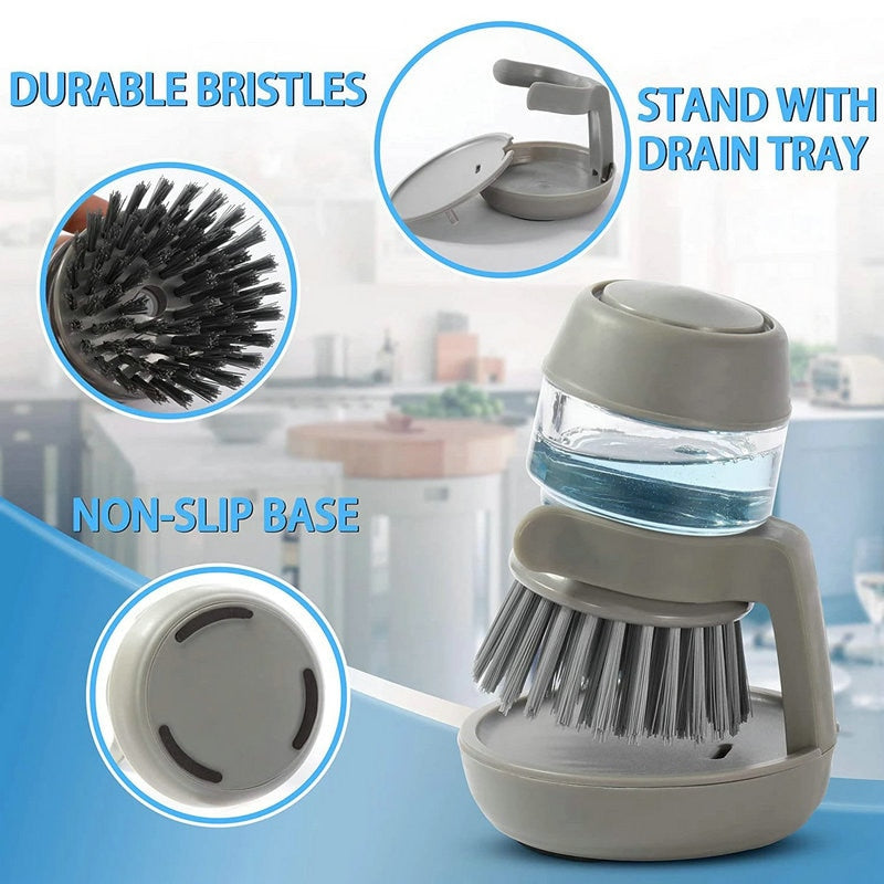 Dish Brush With Soap Dispenser Multi Use Soap Dispensing Scrub Brush For Household Universal Kitchen Dish Palm Brush With Tary