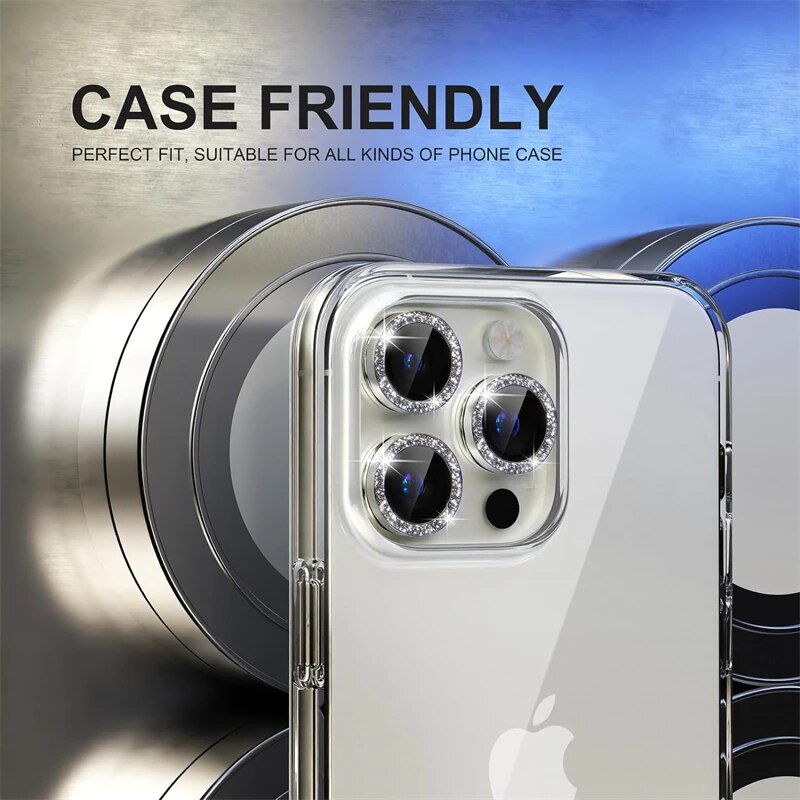 Glitter Bling Metal Glass Camera Lens Protector for IPhone 15 14 13 11 Pro Max Plus 12 Mini 15Pro 14Pro Women Ring lens Cover