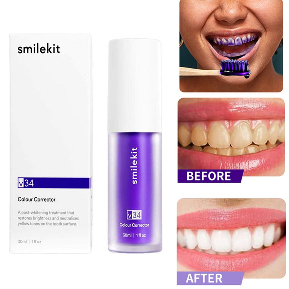 V34 Purple Safe Teeth Whitening Toothpaste Teeth Cleaning Remove Yellow Stains Fresh Breath Toothpaste Dental Care Products