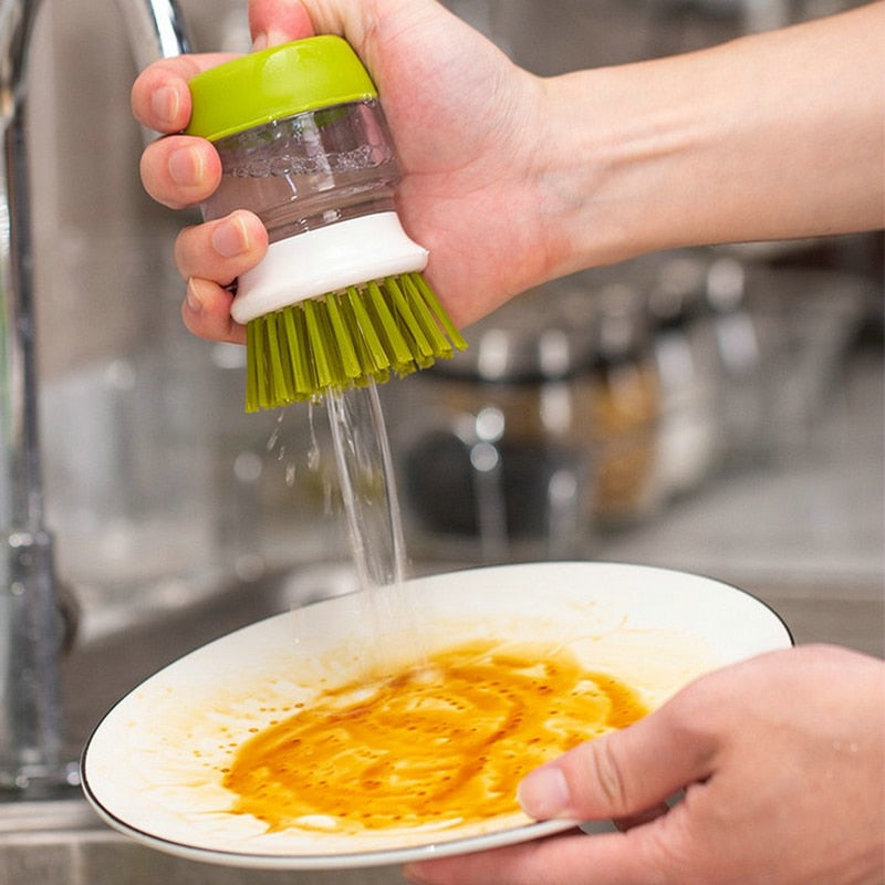 Dish Brush With Soap Dispenser Multi Use Soap Dispensing Scrub Brush For Household Universal Kitchen Dish Palm Brush With Tary