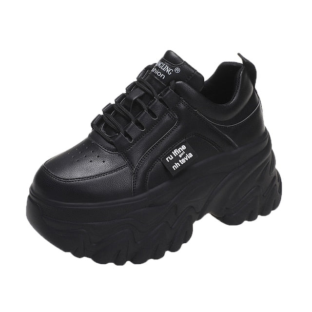 Rimocy White Black Chunky Sneakers Women Spring Autumn Thick Bottom Dad Shoes Woman Fashion PU Leather Platform Sneakers Ladies