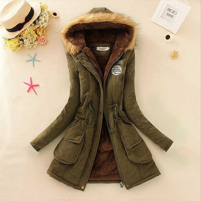 SheBlingBling Autumn Warm Winter Jacket Women Women's Fur Collar Coats Jackets for Lady Long Slim Down Parka Hoodies Parkas