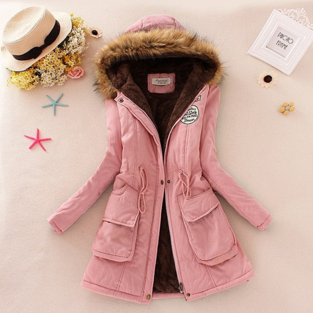 SheBlingBling Autumn Warm Winter Jacket Women Women's Fur Collar Coats Jackets for Lady Long Slim Down Parka Hoodies Parkas