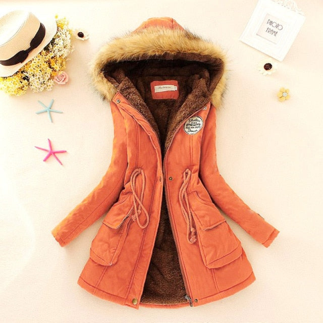 SheBlingBling Autumn Warm Winter Jacket Women Women's Fur Collar Coats Jackets for Lady Long Slim Down Parka Hoodies Parkas