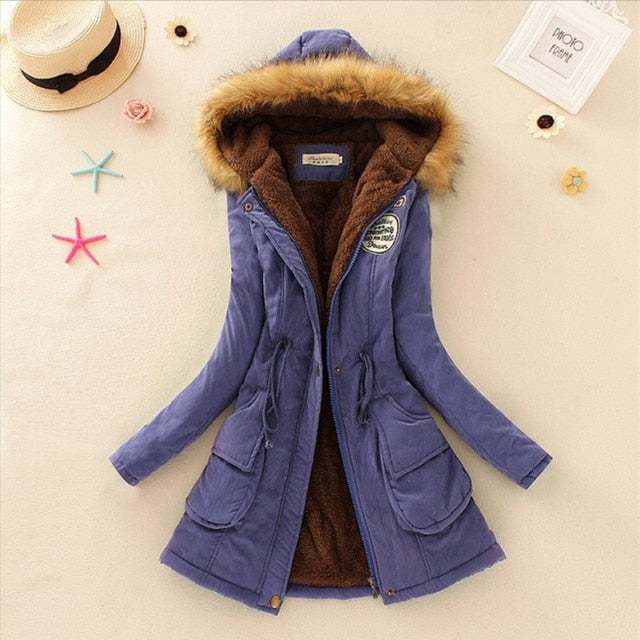 SheBlingBling Autumn Warm Winter Jacket Women Women's Fur Collar Coats Jackets for Lady Long Slim Down Parka Hoodies Parkas