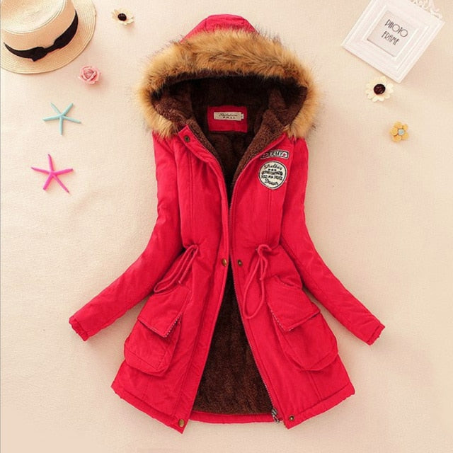 SheBlingBling Autumn Warm Winter Jacket Women Women's Fur Collar Coats Jackets for Lady Long Slim Down Parka Hoodies Parkas