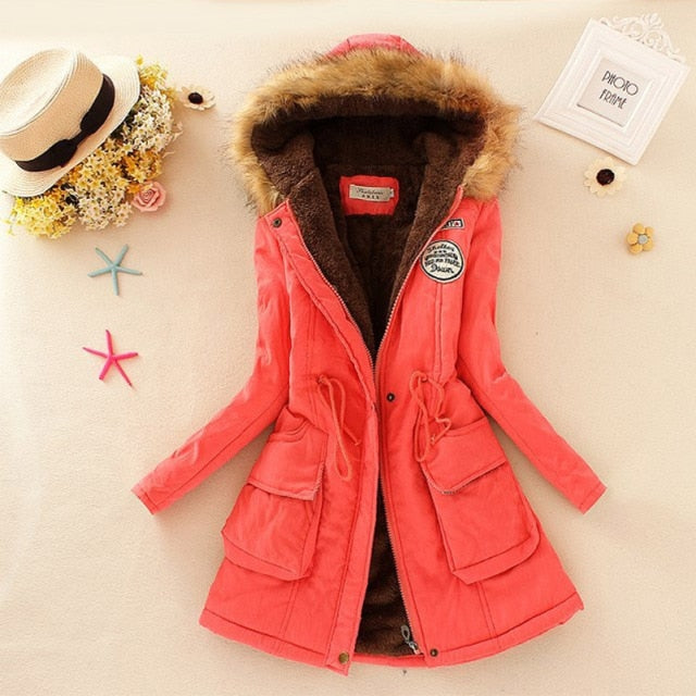 SheBlingBling Autumn Warm Winter Jacket Women Women's Fur Collar Coats Jackets for Lady Long Slim Down Parka Hoodies Parkas