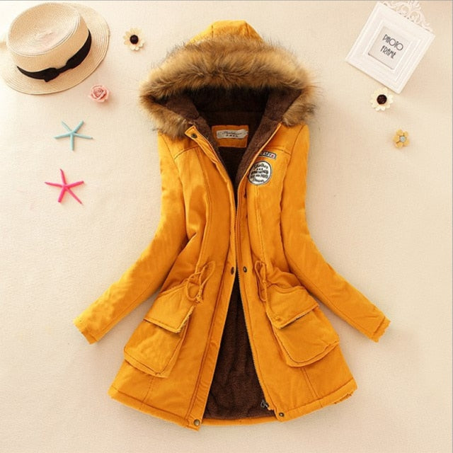 SheBlingBling Autumn Warm Winter Jacket Women Women's Fur Collar Coats Jackets for Lady Long Slim Down Parka Hoodies Parkas