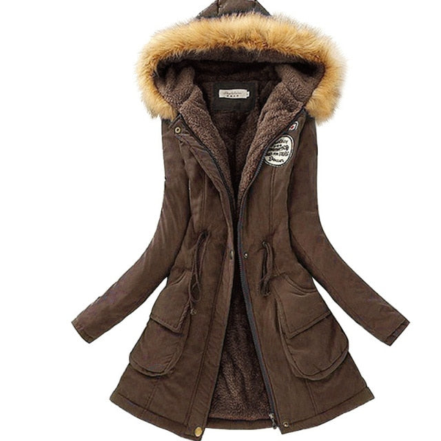 SheBlingBling Autumn Warm Winter Jacket Women Women's Fur Collar Coats Jackets for Lady Long Slim Down Parka Hoodies Parkas