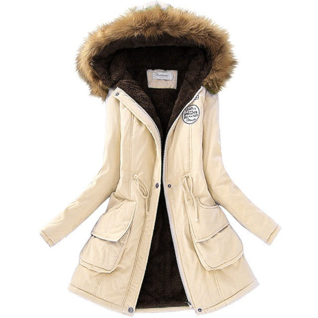SheBlingBling Autumn Warm Winter Jacket Women Women's Fur Collar Coats Jackets for Lady Long Slim Down Parka Hoodies Parkas