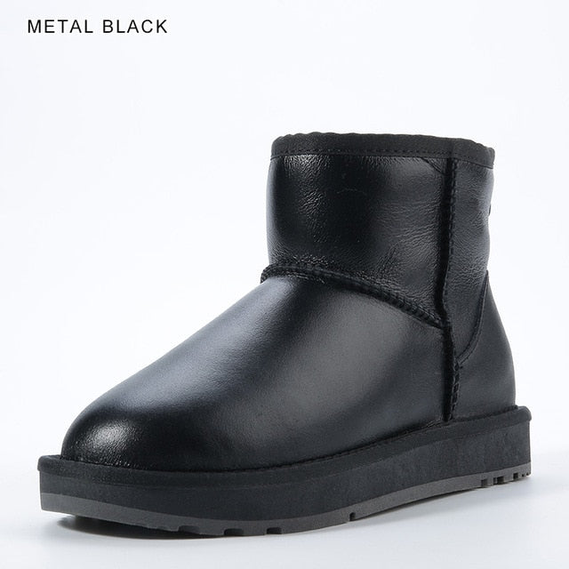 INOE classic waterproof sheepskin leather fur lined short winter snow boots for women casual winter ankle shoes black grey 35-44