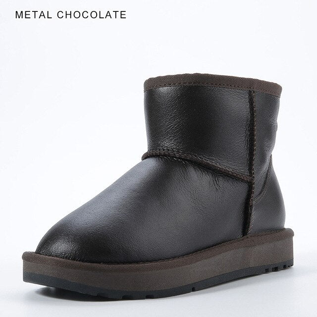 INOE classic waterproof sheepskin leather fur lined short winter snow boots for women casual winter ankle shoes black grey 35-44