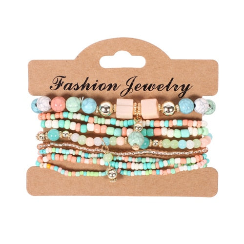 3-4pcs/set Fashion Multilayer Crystal Stone Beads Tassel Charms Bracelets & Bangles Pulseras Mujer Boho Bracelet for Women Gift