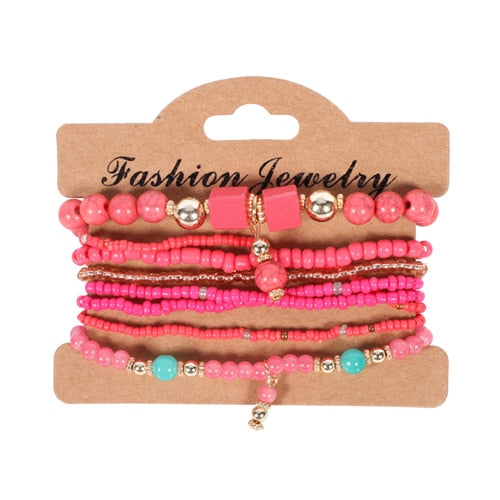 3-4pcs/set Fashion Multilayer Crystal Stone Beads Tassel Charms Bracelets & Bangles Pulseras Mujer Boho Bracelet for Women Gift