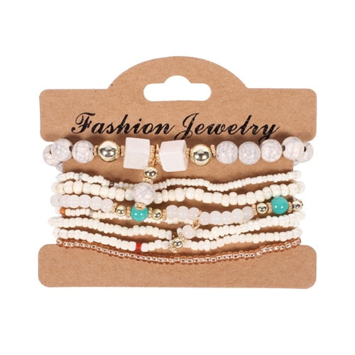 3-4pcs/set Fashion Multilayer Crystal Stone Beads Tassel Charms Bracelets & Bangles Pulseras Mujer Boho Bracelet for Women Gift
