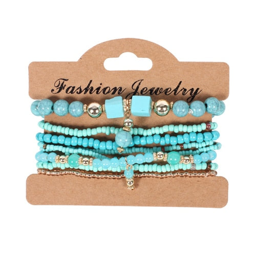 3-4pcs/set Fashion Multilayer Crystal Stone Beads Tassel Charms Bracelets & Bangles Pulseras Mujer Boho Bracelet for Women Gift