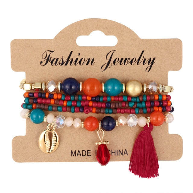 3-4pcs/set Fashion Multilayer Crystal Stone Beads Tassel Charms Bracelets & Bangles Pulseras Mujer Boho Bracelet for Women Gift