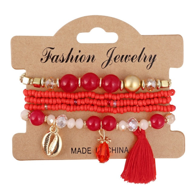 3-4pcs/set Fashion Multilayer Crystal Stone Beads Tassel Charms Bracelets & Bangles Pulseras Mujer Boho Bracelet for Women Gift