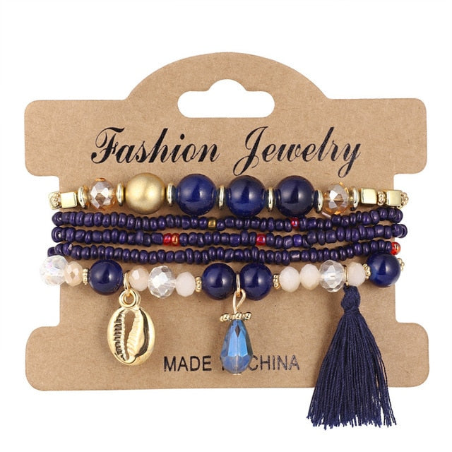3-4pcs/set Fashion Multilayer Crystal Stone Beads Tassel Charms Bracelets & Bangles Pulseras Mujer Boho Bracelet for Women Gift