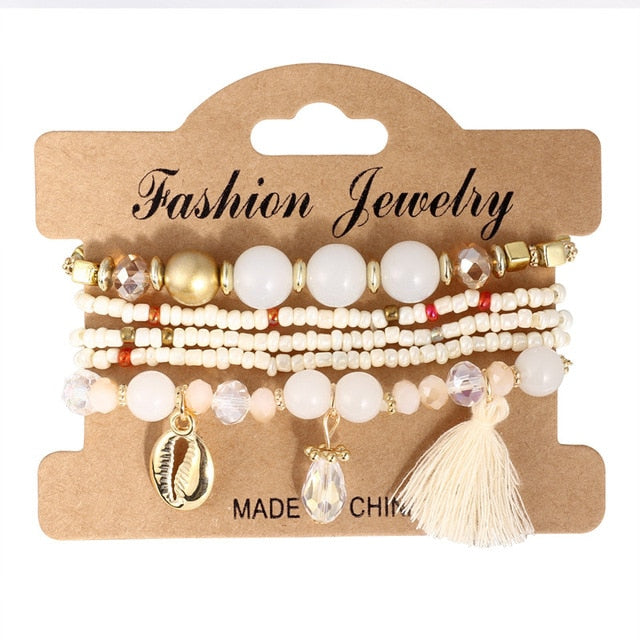 3-4pcs/set Fashion Multilayer Crystal Stone Beads Tassel Charms Bracelets & Bangles Pulseras Mujer Boho Bracelet for Women Gift