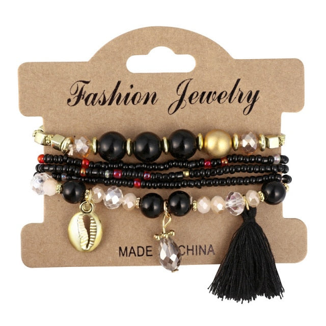 3-4pcs/set Fashion Multilayer Crystal Stone Beads Tassel Charms Bracelets & Bangles Pulseras Mujer Boho Bracelet for Women Gift