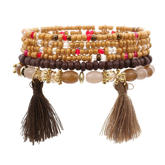 3-4pcs/set Fashion Multilayer Crystal Stone Beads Tassel Charms Bracelets & Bangles Pulseras Mujer Boho Bracelet for Women Gift